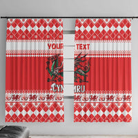 Personalized Wales Christmas Dragon Window Curtain Nadolig Llawen Red Version - Wonder Print Shop