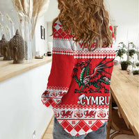 Personalized Wales Christmas Dragon Women Casual Shirt Nadolig Llawen Red Version - Wonder Print Shop