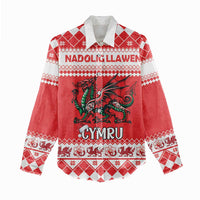 Personalized Wales Christmas Dragon Women Casual Shirt Nadolig Llawen Red Version - Wonder Print Shop