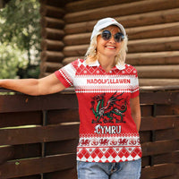 Personalized Wales Christmas Dragon Women Polo Shirt Nadolig Llawen Red Version - Wonder Print Shop