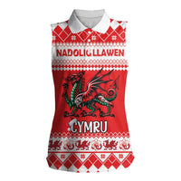 Personalized Wales Christmas Dragon Women Sleeveless Polo Shirt Nadolig Llawen Red Version - Wonder Print Shop