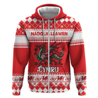 Personalized Wales Christmas Dragon Zip Hoodie Nadolig Llawen Red Version - Wonder Print Shop