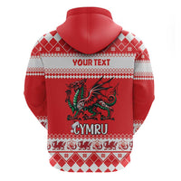 Personalized Wales Christmas Dragon Zip Hoodie Nadolig Llawen Red Version - Wonder Print Shop
