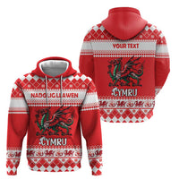 Personalized Wales Christmas Dragon Zip Hoodie Nadolig Llawen Red Version - Wonder Print Shop