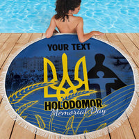 Personalized Holodomor Memorial Day Beach Blanket Ukrainian Trident And Wheat Remembrance - Wonder Print Shop