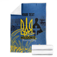 Personalized Holodomor Memorial Day Blanket Ukrainian Trident And Wheat Remembrance - Wonder Print Shop