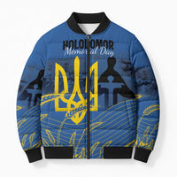 Personalized Holodomor Memorial Day Bomber Puffer Jacket Ukrainian Trident And Wheat Remembrance - Wonder Print Shop