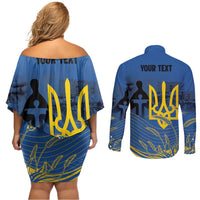 Personalized Holodomor Memorial Day Couples Matching Off Shoulder Short Dress and Long Sleeve Button Shirt Ukrainian Trident And Wheat Remembrance - Wonder Print Shop