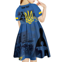 Personalized Holodomor Memorial Day Kid Short Sleeve Dress Ukrainian Trident And Wheat Remembrance - Wonder Print Shop
