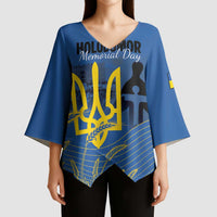 Personalized Holodomor Memorial Day Kimono Sleeve Blouse Ukrainian Trident And Wheat Remembrance - Wonder Print Shop