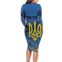 Personalized Holodomor Memorial Day Long Sleeve Bodycon Dress Ukrainian Trident And Wheat Remembrance - Wonder Print Shop
