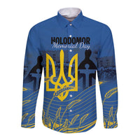 Personalized Holodomor Memorial Day Long Sleeve Button Shirt Ukrainian Trident And Wheat Remembrance - Wonder Print Shop