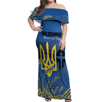 Personalized Holodomor Memorial Day Off Shoulder Maxi Dress Ukrainian Trident And Wheat Remembrance - Wonder Print Shop