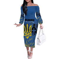 Personalized Holodomor Memorial Day Off The Shoulder Long Sleeve Dress Ukrainian Trident And Wheat Remembrance - Wonder Print Shop