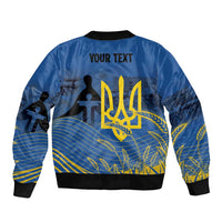 Personalized Holodomor Memorial Day Sleeve Zip Bomber Jacket Ukrainian Trident And Wheat Remembrance - Wonder Print Shop