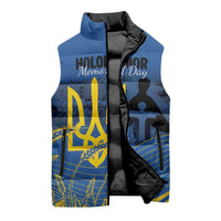 Personalized Holodomor Memorial Day Sleeveless Puffer Jacket Ukrainian Trident And Wheat Remembrance - Wonder Print Shop