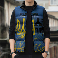 Personalized Holodomor Memorial Day Sleeveless Puffer Jacket Ukrainian Trident And Wheat Remembrance - Wonder Print Shop