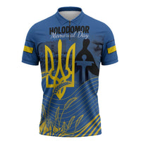 Personalized Holodomor Memorial Day Zipper Polo Shirt Ukrainian Trident And Wheat Remembrance - Wonder Print Shop