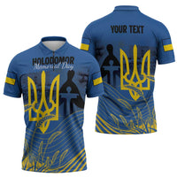 Personalized Holodomor Memorial Day Zipper Polo Shirt Ukrainian Trident And Wheat Remembrance - Wonder Print Shop