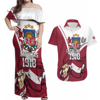 Personalized Latvia Independence Day Couples Matching Off Shoulder Maxi Dress and Hawaiian Shirt 18th November 1918 - Wonder Print Shop