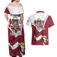 Personalized Latvia Independence Day Couples Matching Off Shoulder Maxi Dress and Hawaiian Shirt 18th November 1918 - Wonder Print Shop