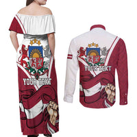Personalized Latvia Independence Day Couples Matching Off Shoulder Maxi Dress and Long Sleeve Button Shirt 18th November 1918 - Wonder Print Shop