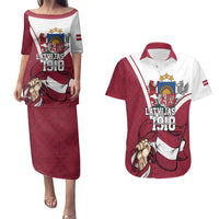 Personalized Latvia Independence Day Couples Matching Puletasi and Hawaiian Shirt 18th November 1918 - Wonder Print Shop