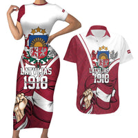 Personalized Latvia Independence Day Couples Matching Short Sleeve Bodycon Dress and Hawaiian Shirt 18th November 1918 - Wonder Print Shop