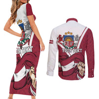 Personalized Latvia Independence Day Couples Matching Short Sleeve Bodycon Dress and Long Sleeve Button Shirt 18th November 1918 - Wonder Print Shop