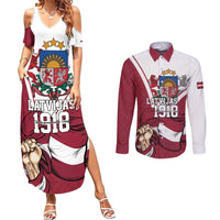 Personalized Latvia Independence Day Couples Matching Summer Maxi Dress and Long Sleeve Button Shirt 18th November 1918 - Wonder Print Shop
