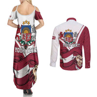 Personalized Latvia Independence Day Couples Matching Summer Maxi Dress and Long Sleeve Button Shirt 18th November 1918 - Wonder Print Shop