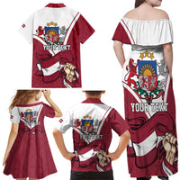 Personalized Latvia Independence Day Family Matching Off Shoulder Maxi Dress and Hawaiian Shirt 18th November 1918 - Wonder Print Shop