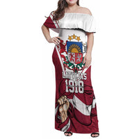 Personalized Latvia Independence Day Family Matching Off Shoulder Maxi Dress and Hawaiian Shirt 18th November 1918 - Wonder Print Shop