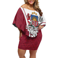 Personalized Latvia Independence Day Family Matching Off Shoulder Short Dress and Hawaiian Shirt 18th November 1918 - Wonder Print Shop