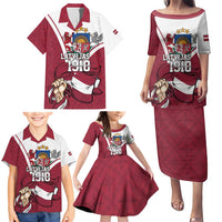 Personalized Latvia Independence Day Family Matching Puletasi and Hawaiian Shirt 18th November 1918 - Wonder Print Shop