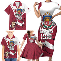 Personalized Latvia Independence Day Family Matching Short Sleeve Bodycon Dress and Hawaiian Shirt 18th November 1918 - Wonder Print Shop
