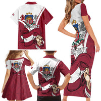 Personalized Latvia Independence Day Family Matching Short Sleeve Bodycon Dress and Hawaiian Shirt 18th November 1918 - Wonder Print Shop