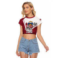 Personalized Latvia Independence Day Raglan Cropped T Shirt 18th November 1918 - Wonder Print Shop
