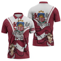 Personalized Latvia Independence Day Zipper Polo Shirt 18th November 1918 - Wonder Print Shop