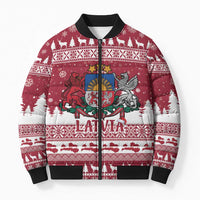 Latvia Christmas Bomber Puffer Jacket Priecigus Ziemassvetkus - Wonder Print Shop
