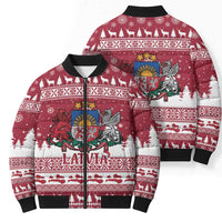 Latvia Christmas Bomber Puffer Jacket Priecigus Ziemassvetkus - Wonder Print Shop