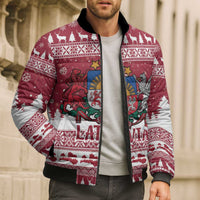Latvia Christmas Bomber Puffer Jacket Priecigus Ziemassvetkus - Wonder Print Shop