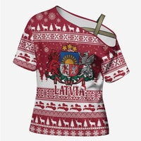 Latvia Christmas Cross Shoulder Shirt Priecigus Ziemassvetkus - Wonder Print Shop