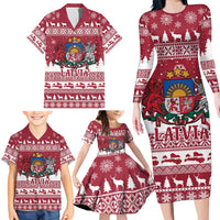 Latvia Christmas Family Matching Long Sleeve Bodycon Dress and Hawaiian Shirt Priecigus Ziemassvetkus - Wonder Print Shop