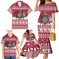 Latvia Christmas Family Matching Mermaid Dress and Hawaiian Shirt Priecigus Ziemassvetkus - Wonder Print Shop