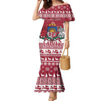 Latvia Christmas Family Matching Mermaid Dress and Hawaiian Shirt Priecigus Ziemassvetkus - Wonder Print Shop