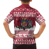 Latvia Christmas Family Matching Off The Shoulder Long Sleeve Dress and Hawaiian Shirt Priecigus Ziemassvetkus - Wonder Print Shop