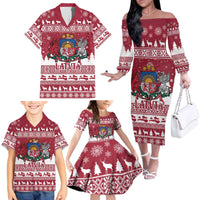 Latvia Christmas Family Matching Off The Shoulder Long Sleeve Dress and Hawaiian Shirt Priecigus Ziemassvetkus - Wonder Print Shop