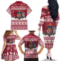 Latvia Christmas Family Matching Off The Shoulder Long Sleeve Dress and Hawaiian Shirt Priecigus Ziemassvetkus - Wonder Print Shop