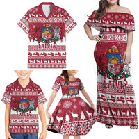 Latvia Christmas Family Matching Off Shoulder Maxi Dress and Hawaiian Shirt Priecigus Ziemassvetkus - Wonder Print Shop